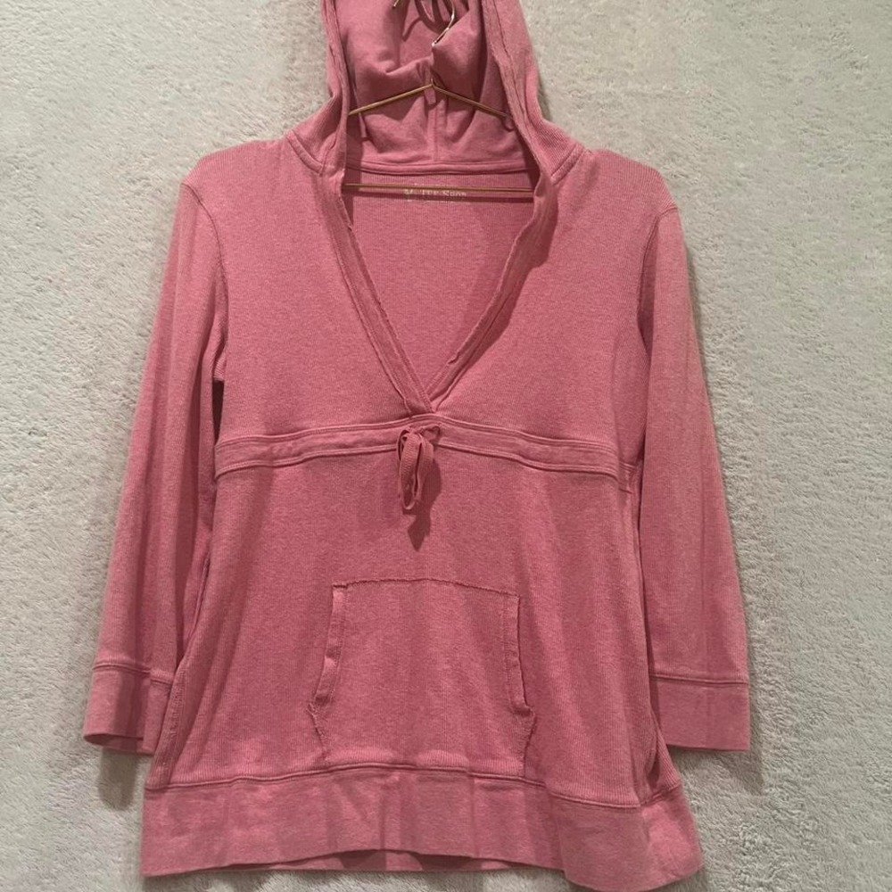 Victorias Secret Tee Shop pink Y2K v neck hoodie with drawstring size XL